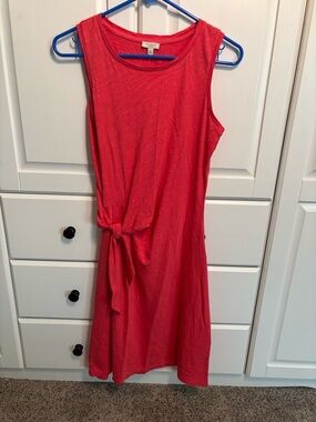 Talbots Sleeveless Knot-Front Coral-Red Midi Dress